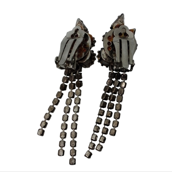 Vintage 1950s Rhinestone Waterfall Clip-On Earrings – Glam Statement Sparkle! - Picture 5 of 5